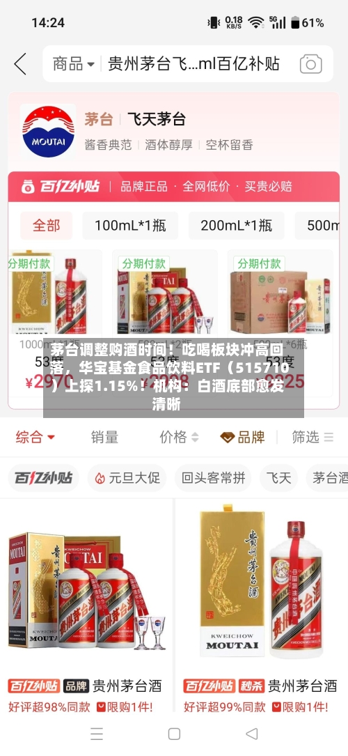 茅台调整购酒时间！吃喝板块冲高回落，华宝基金食品饮料ETF（515710）上探1.15%！机构：白酒底部愈发清晰